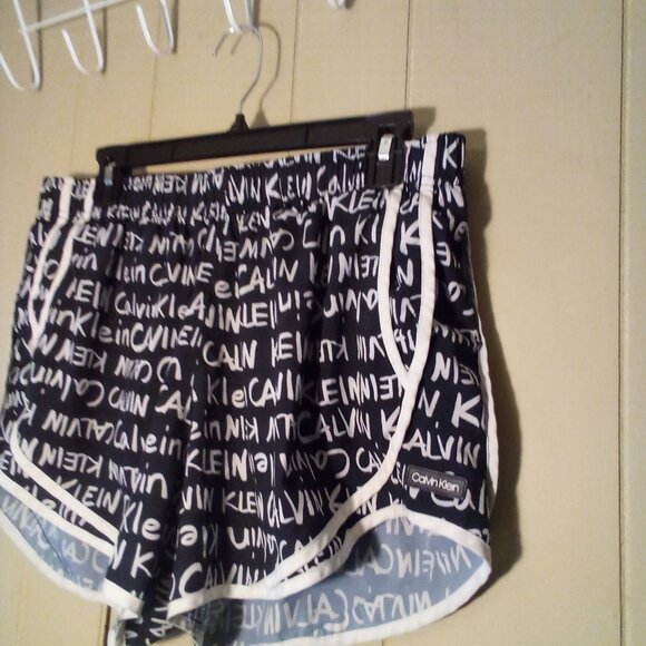 Calvin Klein Shorts Women L Athletic Active Running Spell Out Liner Black White - Picture 8 of 13